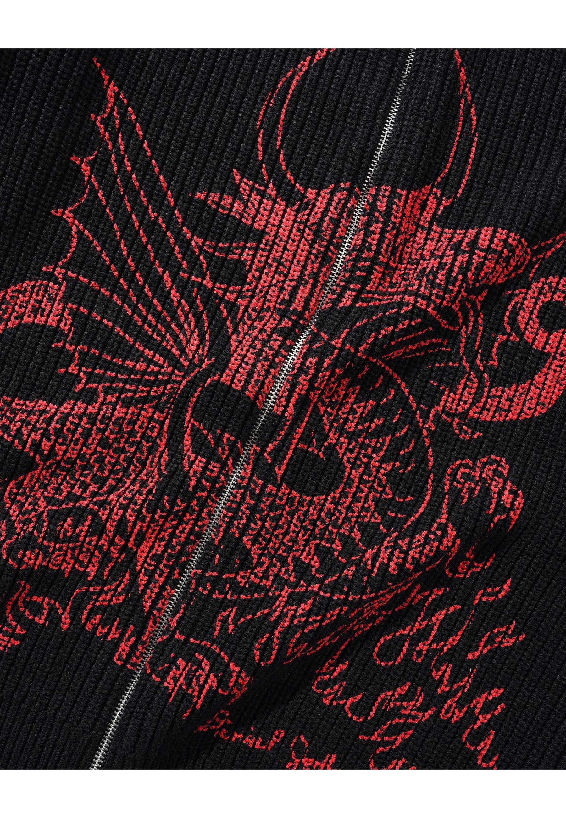 Butter Goods X Daniel Johnston 'Dragon' Knit Zip-Thru Sweater (Black / Red) - Image 2